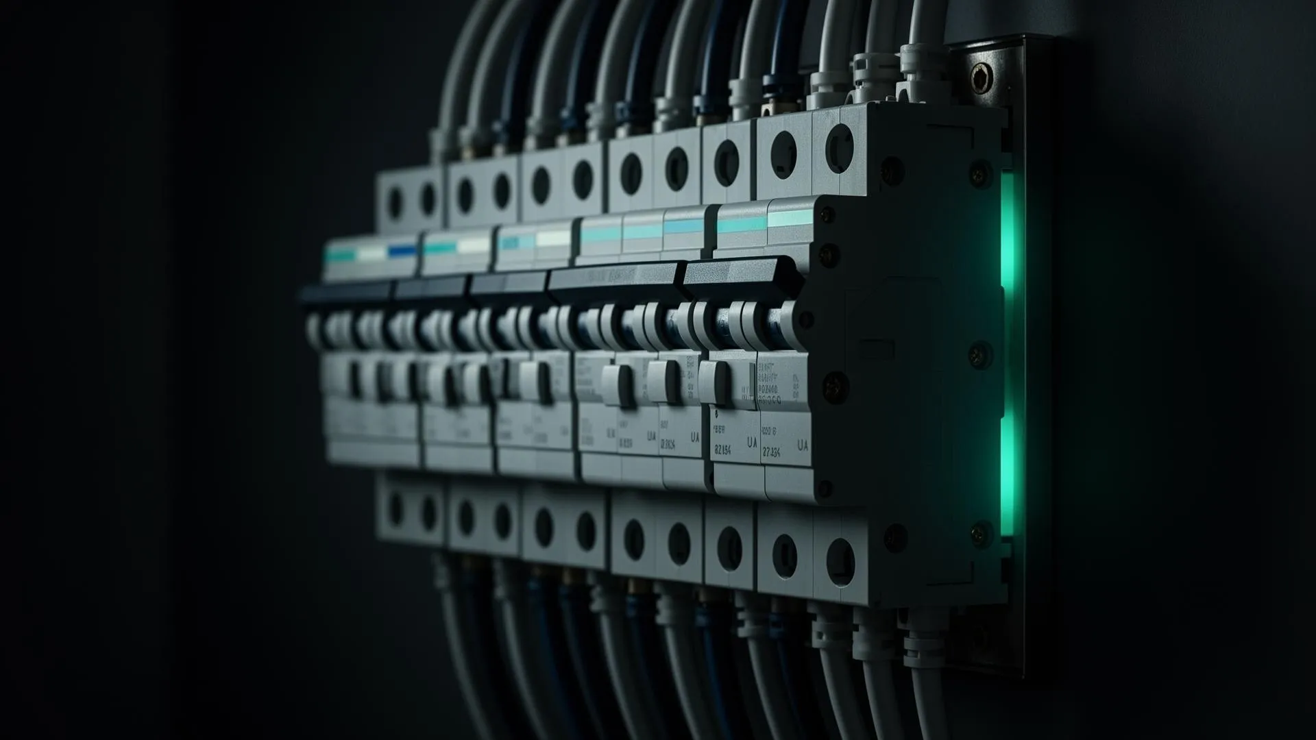 Modern residential switchboard with circuit breakers
